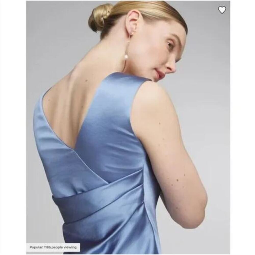 New! White House Black Market Sleeveless Satin Slip Dress in blue, size 10‎ - Picture 3 of 13